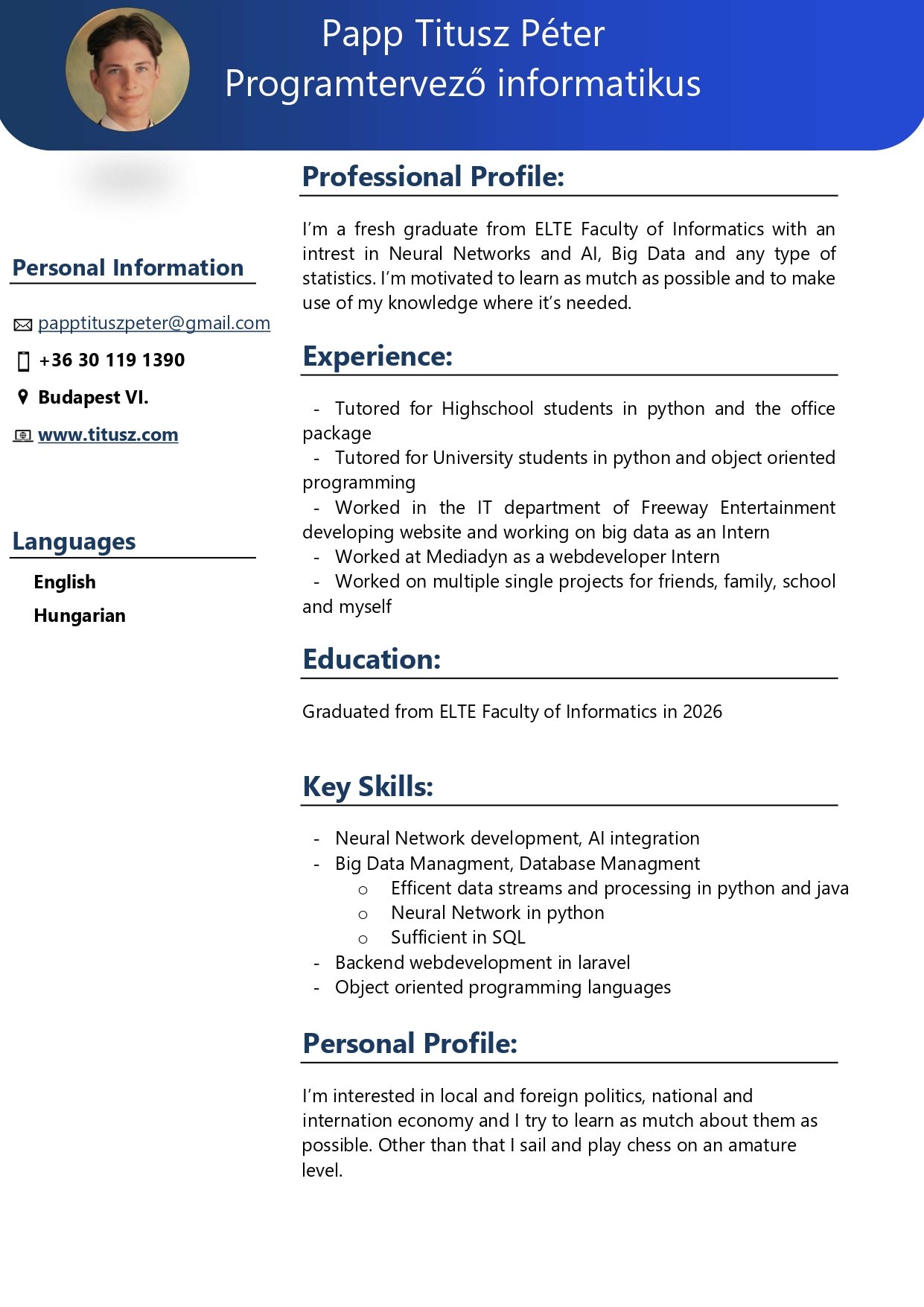 Preview image of the curriculum vitae